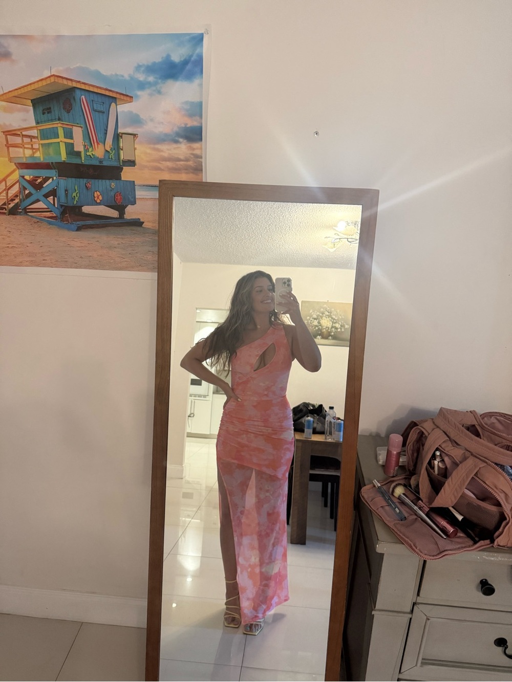 MAJORELLE One-Shoulder Dorothea Gown in Pink Watercolor - Picture 5 of 5